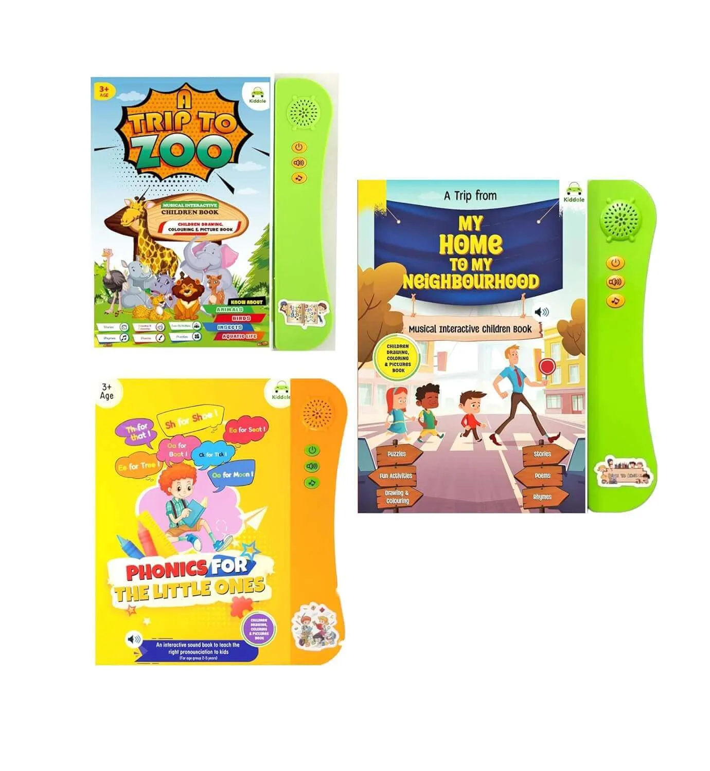 Kiddale 3-Pack Phonics,Trip to Zoo,My Home Children Sound Books