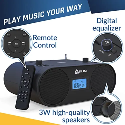 KLIM Boombox CD Player Audio System AM/FM Radio with CD Player MP3 Bluetooth AUX USB