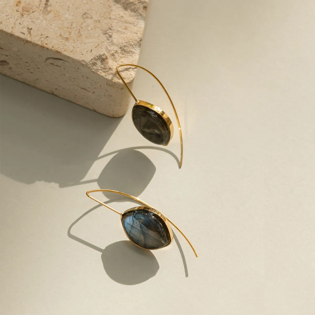 Labradorite Stone Earrings (Curved)
