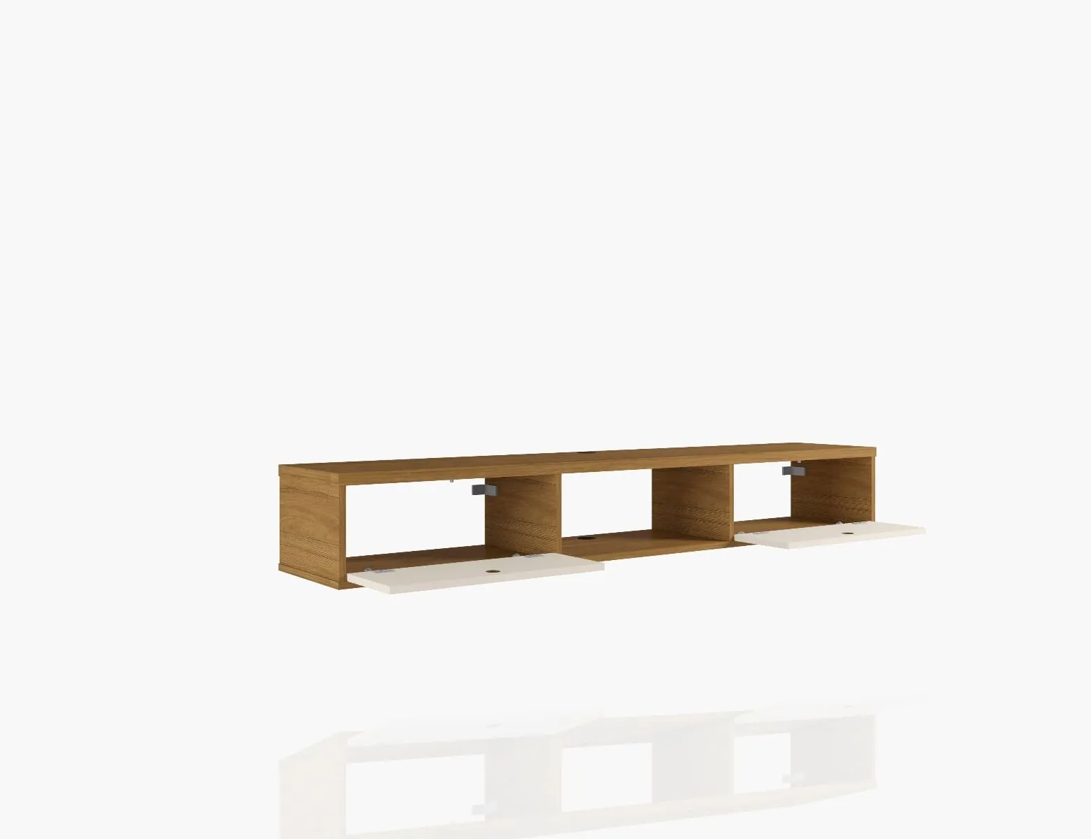 Liberty 62.99 Mid-Century Modern Floating Entertainment Center with 3 Shelves in Cinnamon and Off White