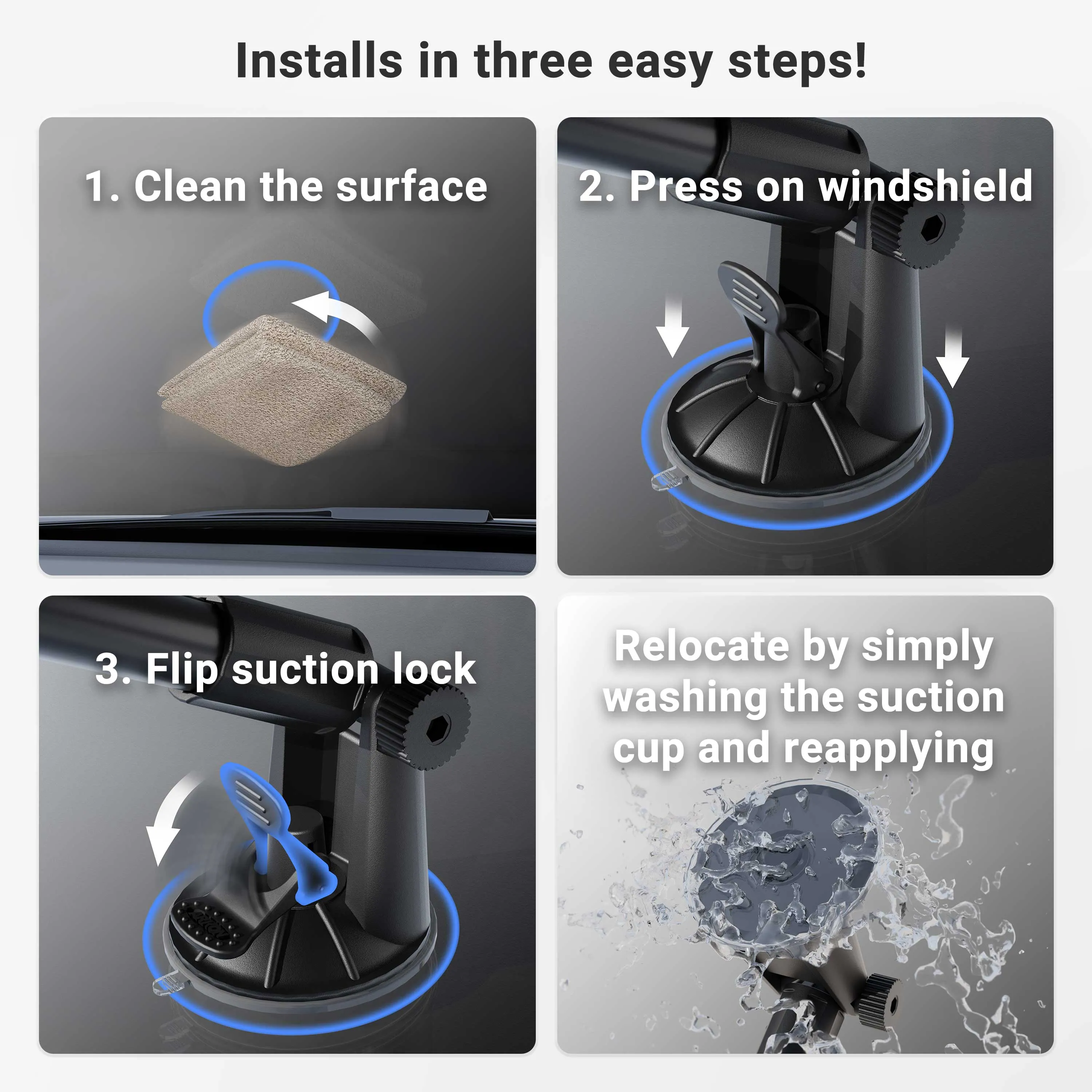 Long Arm Windshield Suction Mounting Pedestal with Dual-T Pattern