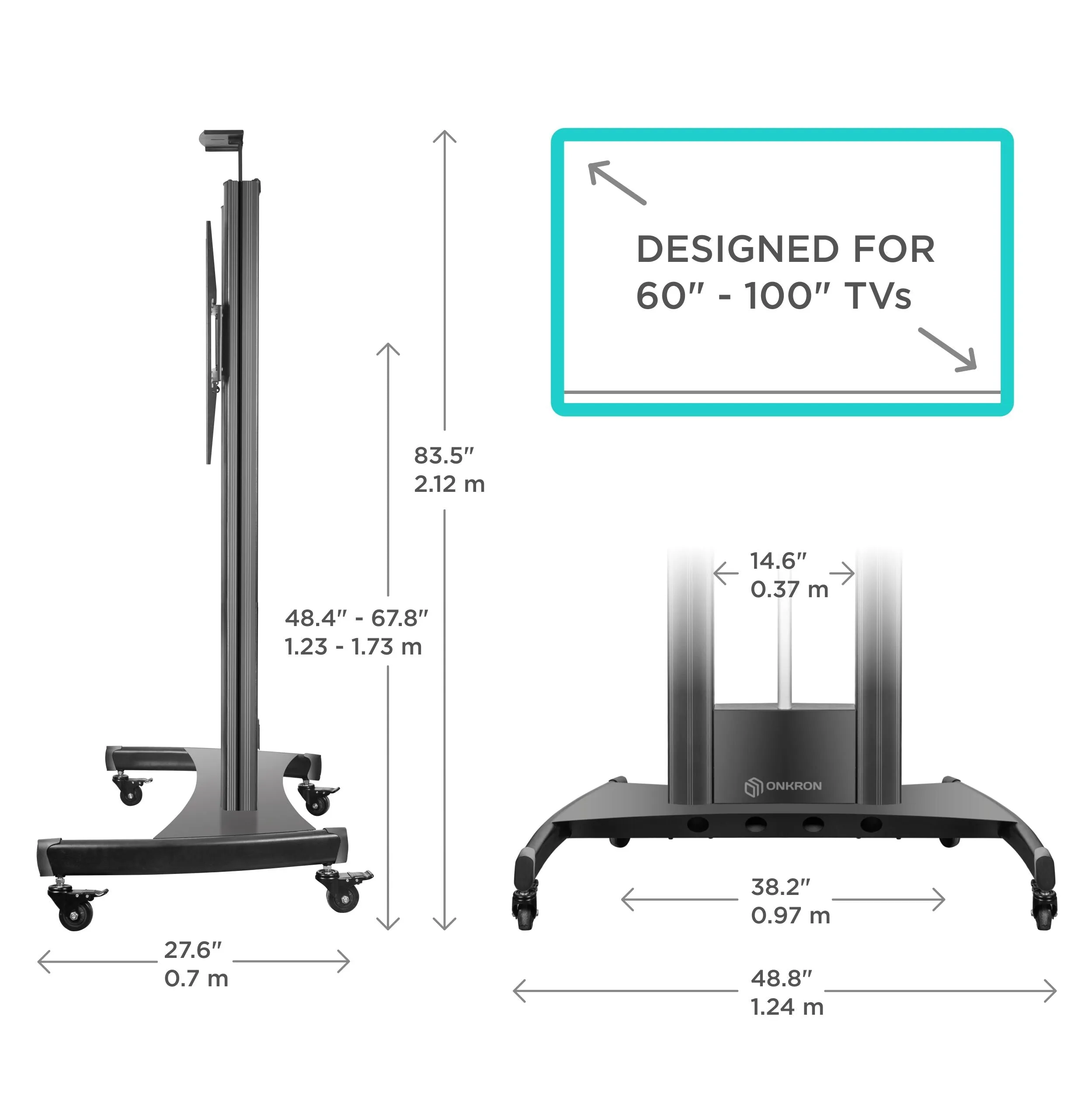 Mobile TV stand for 55"-100" max 300 lbs, black TS2210