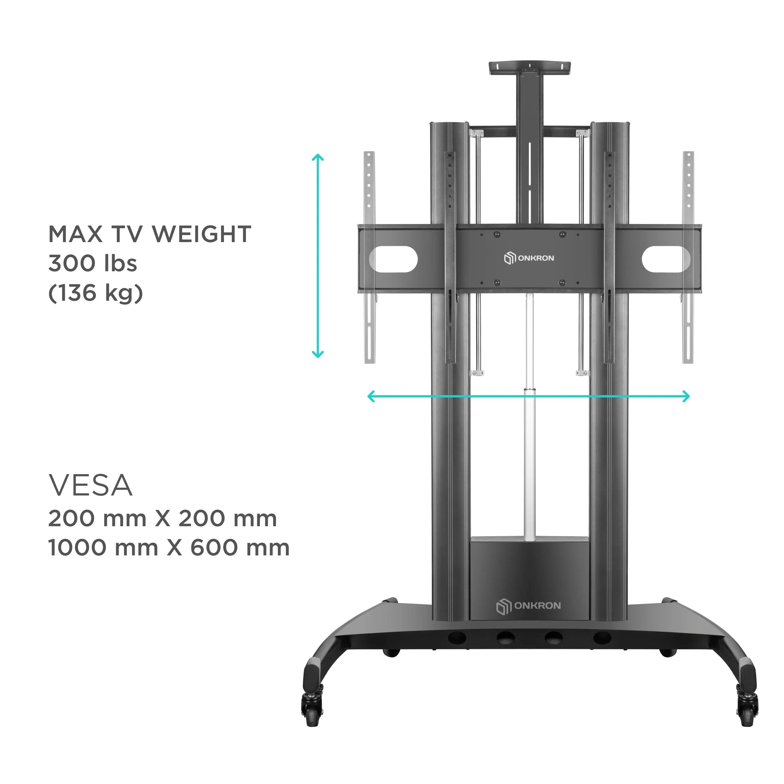 Mobile TV stand for 55"-100" max 300 lbs, black TS2210