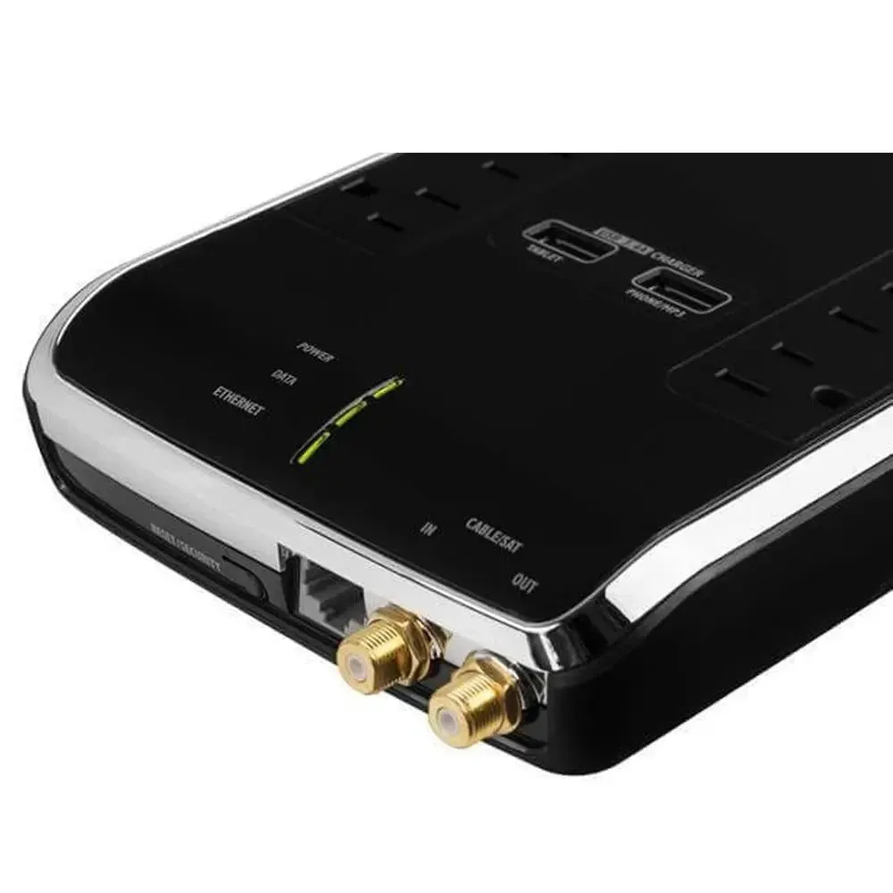 Monster Power 6 AC Outlets 2 USB 3.4Amp Ports and Coaxial In-Out Surge Protector