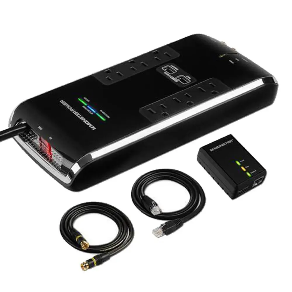 Monster Power 6 AC Outlets 2 USB 3.4Amp Ports and Coaxial In-Out Surge Protector