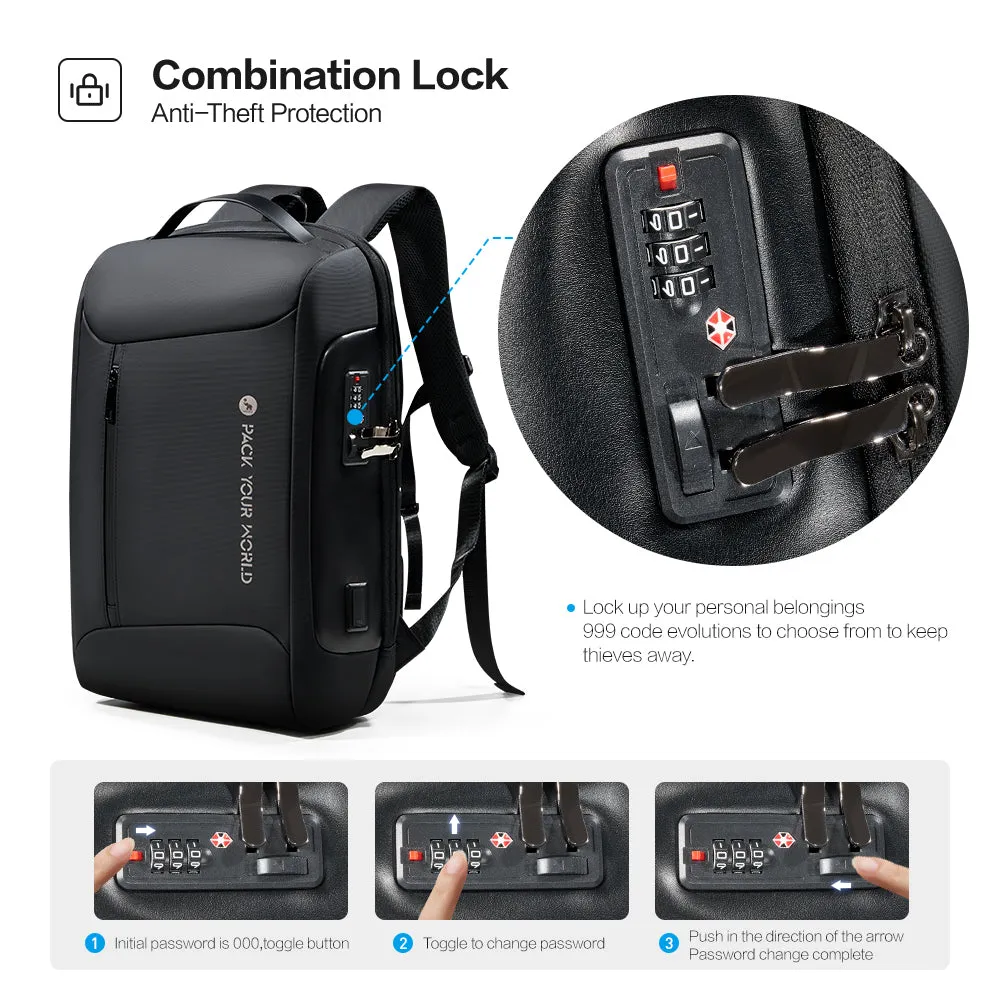 OIWAS Anti-Theft Backpack with Password Lock & USB Charging Port