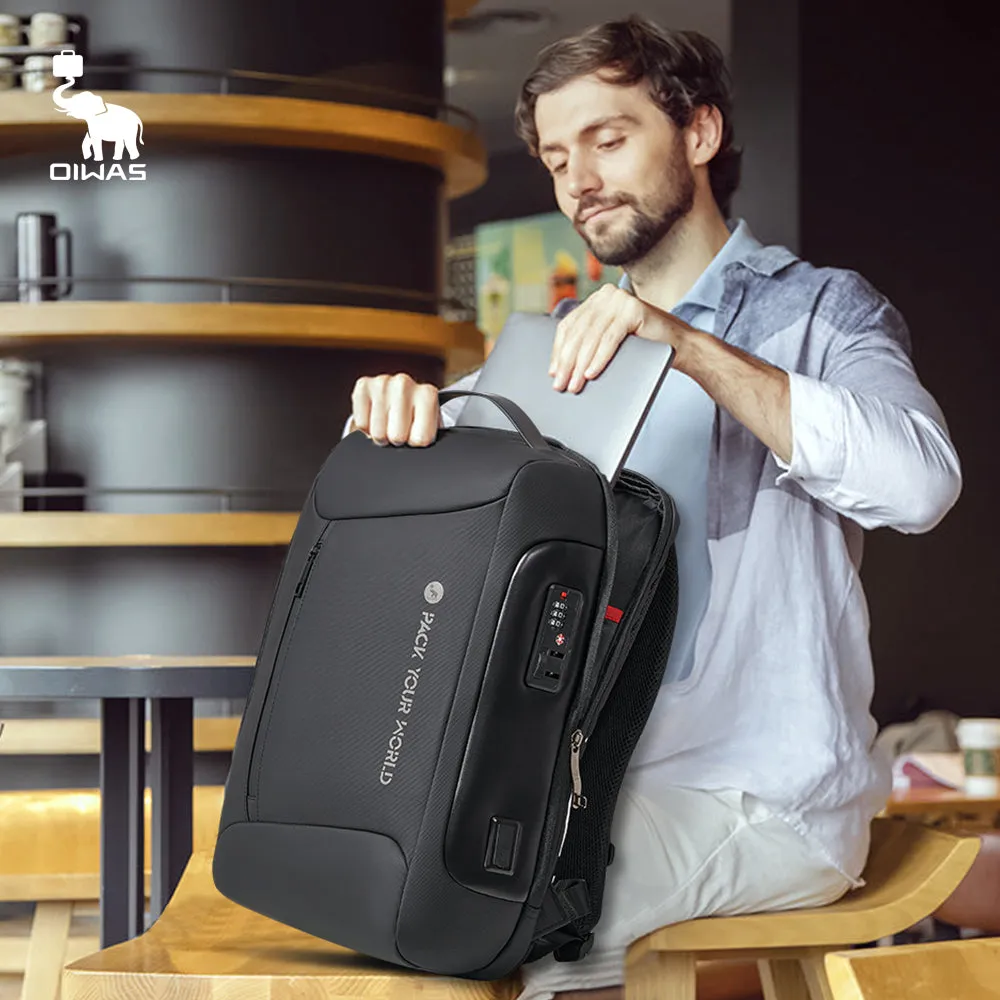 OIWAS Anti-Theft Backpack with Password Lock & USB Charging Port
