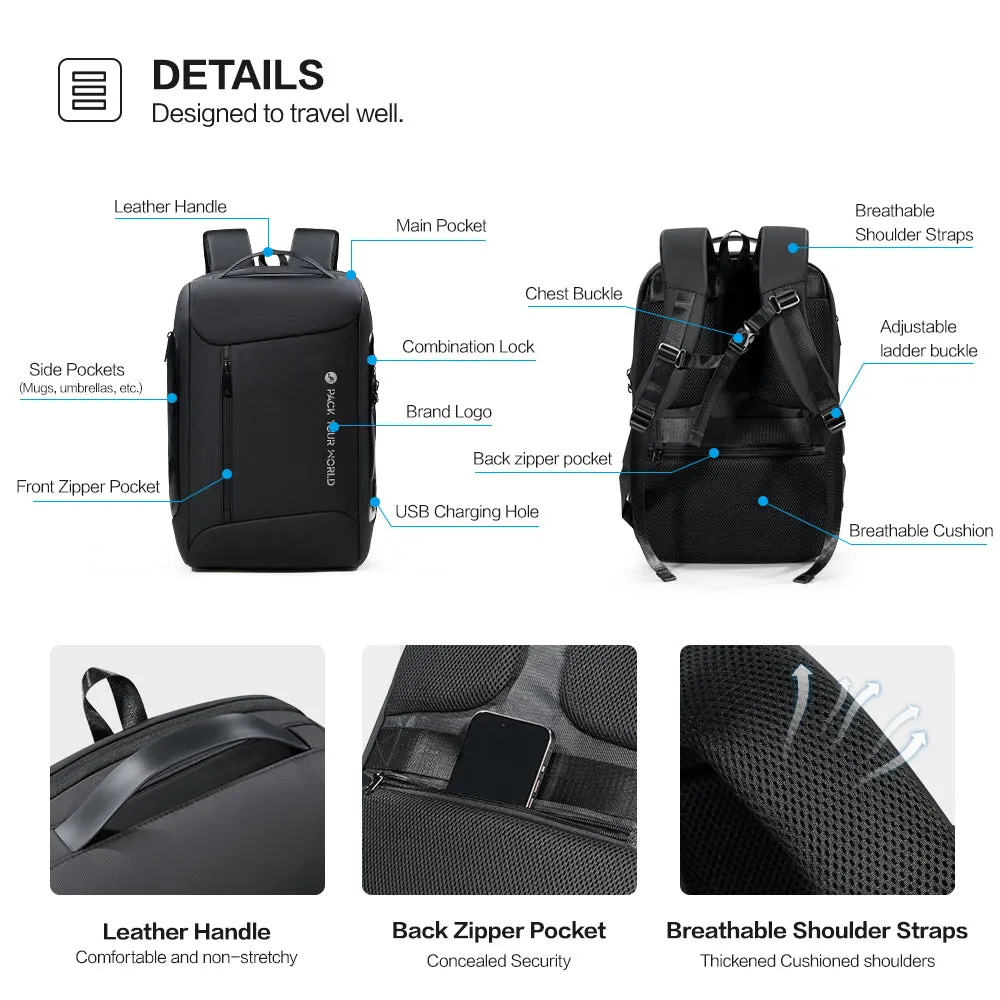 OIWAS Anti-Theft Backpack with Password Lock & USB Charging Port