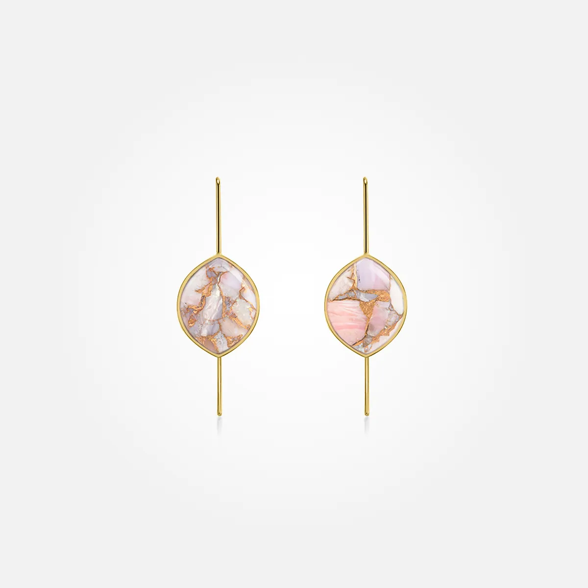 Pink Opal Copper Stone Earrings (Curved)
