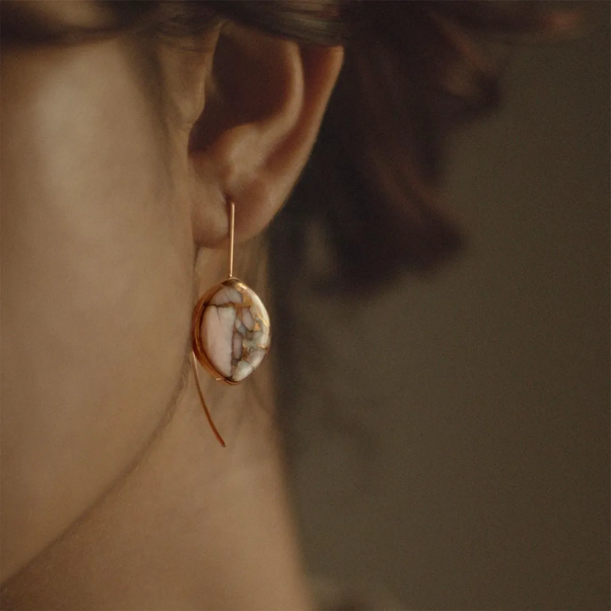 Pink Opal Copper Stone Earrings (Curved)