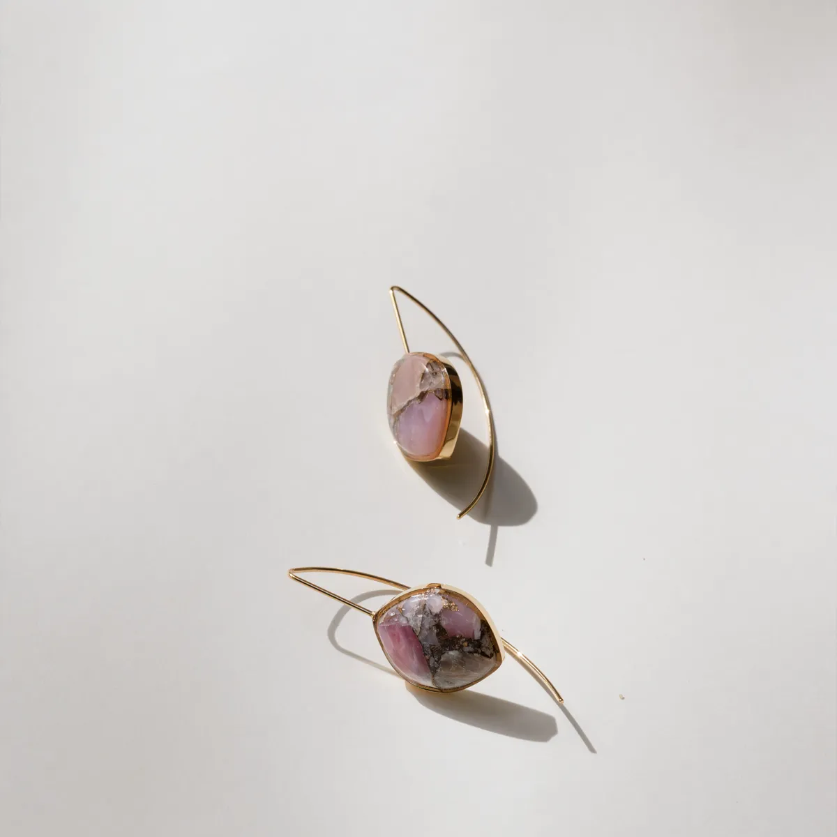 Pink Opal Copper Stone Earrings (Curved)