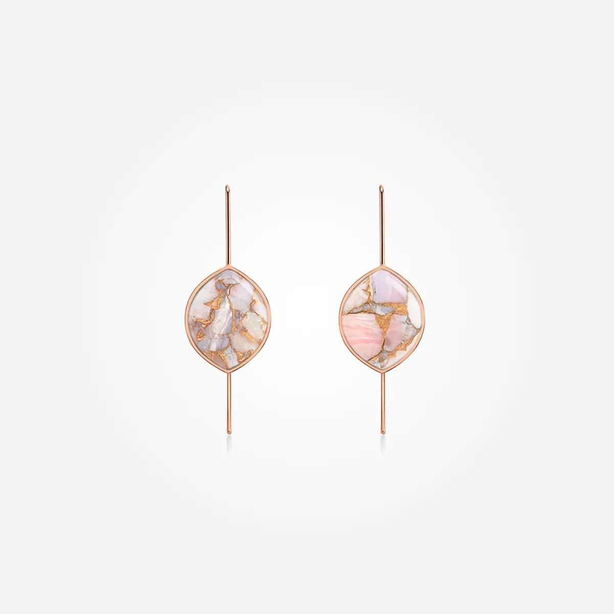 Pink Opal Copper Stone Earrings (Curved)