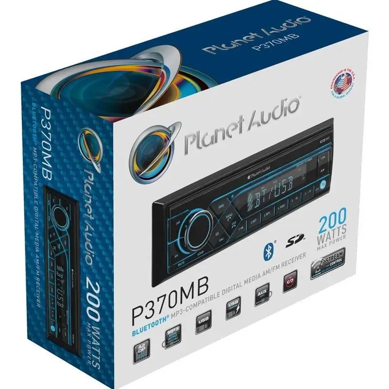 Planet Audio P370MB 1-DIN Bluetooth USB/SD AUX Digital Media Receiver