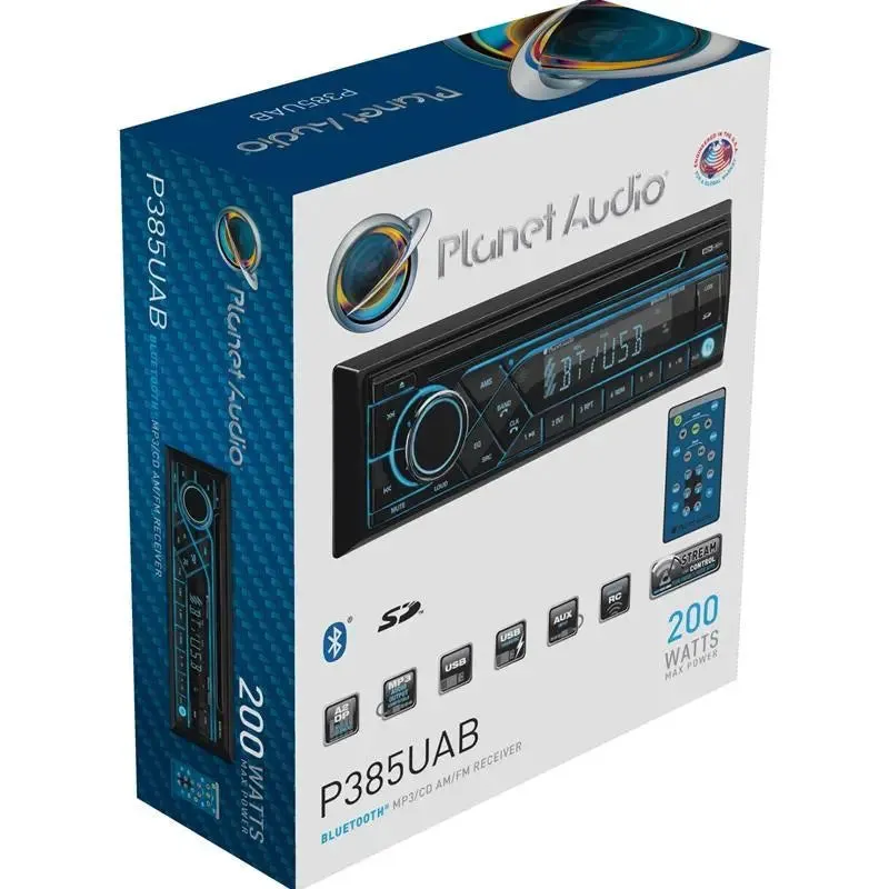 Planet Audio P385UAB Single DIN Bluetooth CD AM/FM Receiver   Free AUX