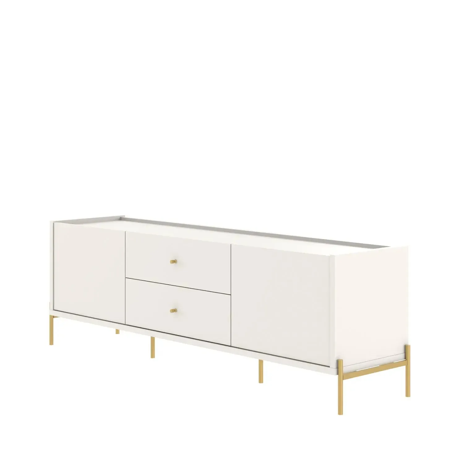 Rack para TV Até 75" 2 Gavetas 2 Portas Jasper 185 cm - Off White Fosco c/ Dourado
