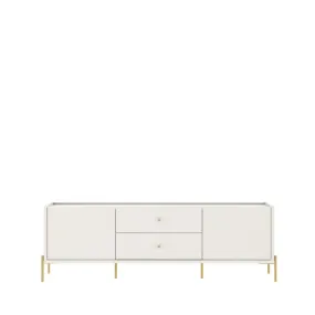 Rack para TV Até 75" 2 Gavetas 2 Portas Jasper 185 cm - Off White Fosco c/ Dourado