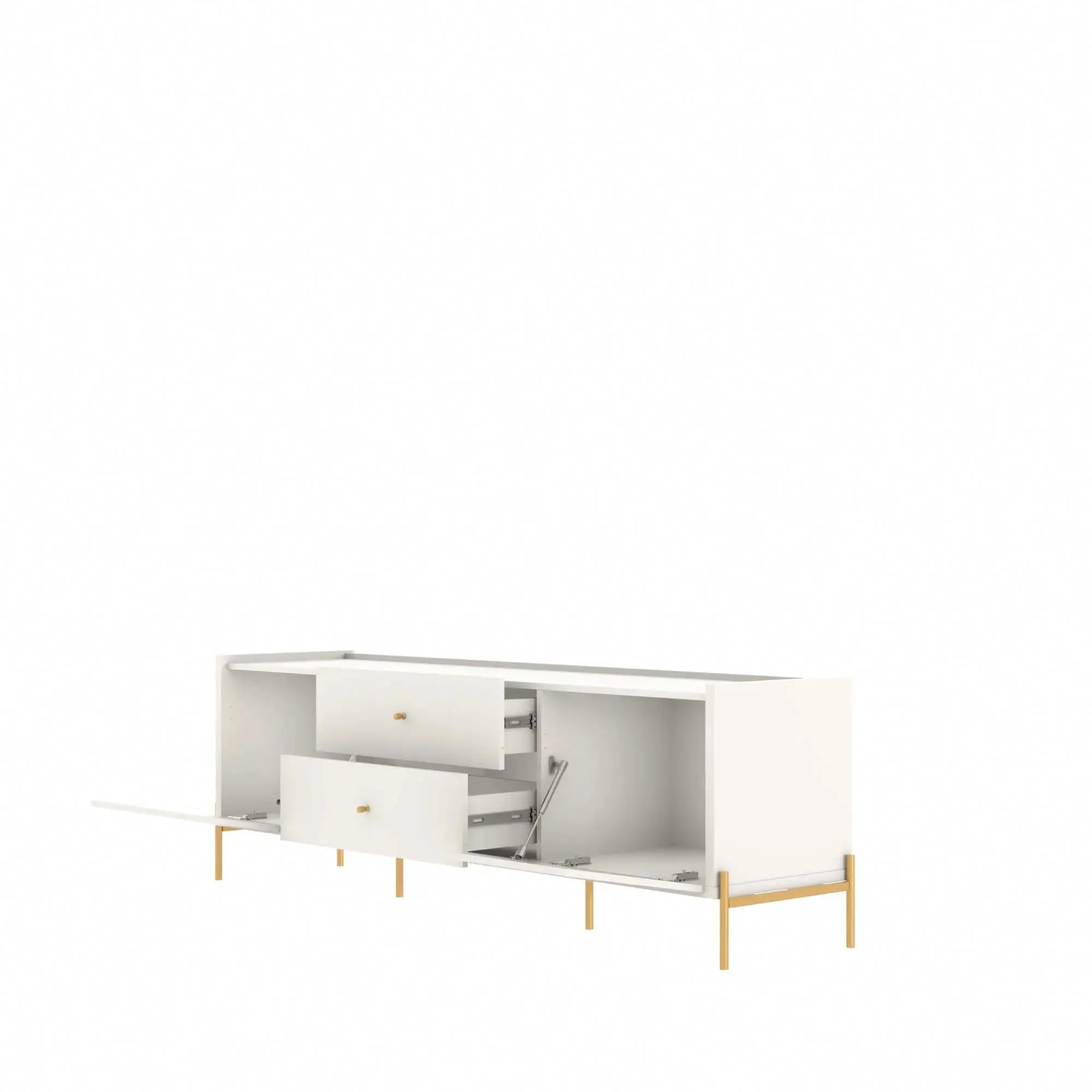 Rack para TV Até 75" 2 Gavetas 2 Portas Jasper 185 cm - Off White Fosco c/ Dourado