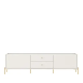 Rack para TV Até 75" 2 Gavetas 2 Portas Jasper 220 cm - Off White Fosco c/ Dourado