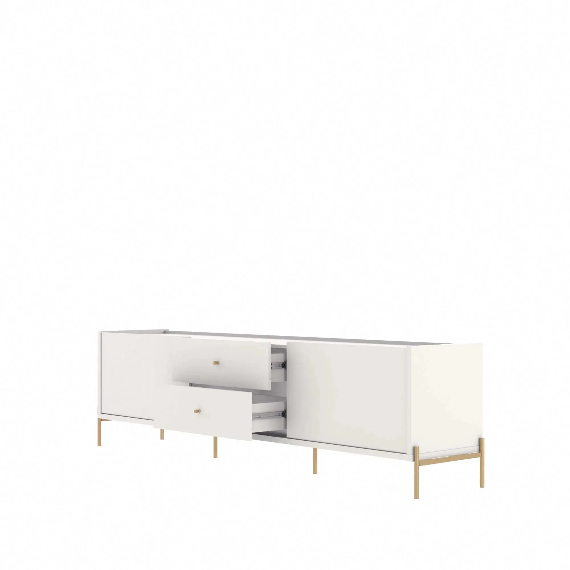 Rack para TV Até 75" 2 Gavetas 2 Portas Jasper 220 cm - Off White Fosco c/ Dourado
