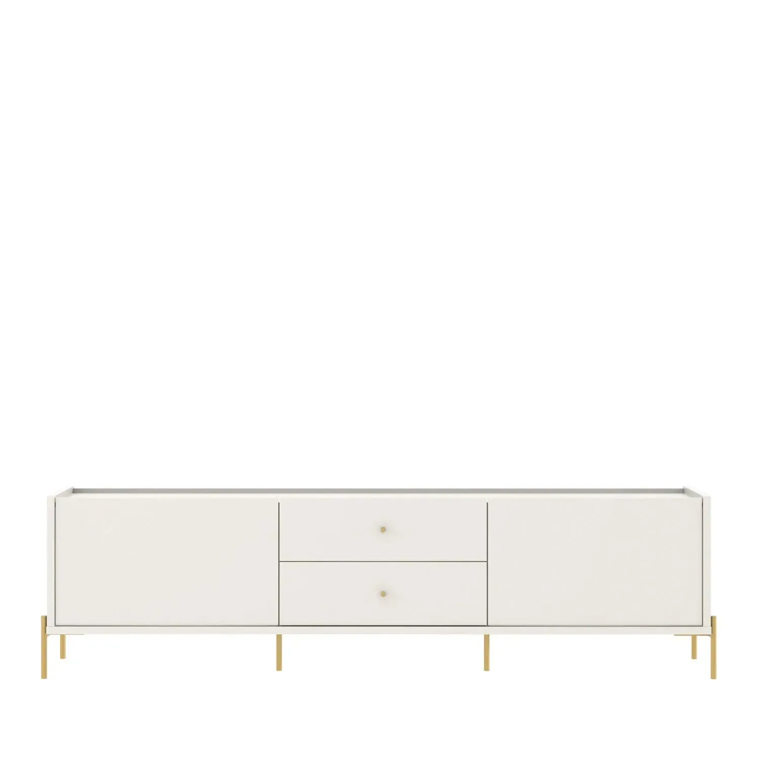 Rack para TV Até 75" 2 Gavetas 2 Portas Jasper 220 cm - Off White Fosco c/ Dourado