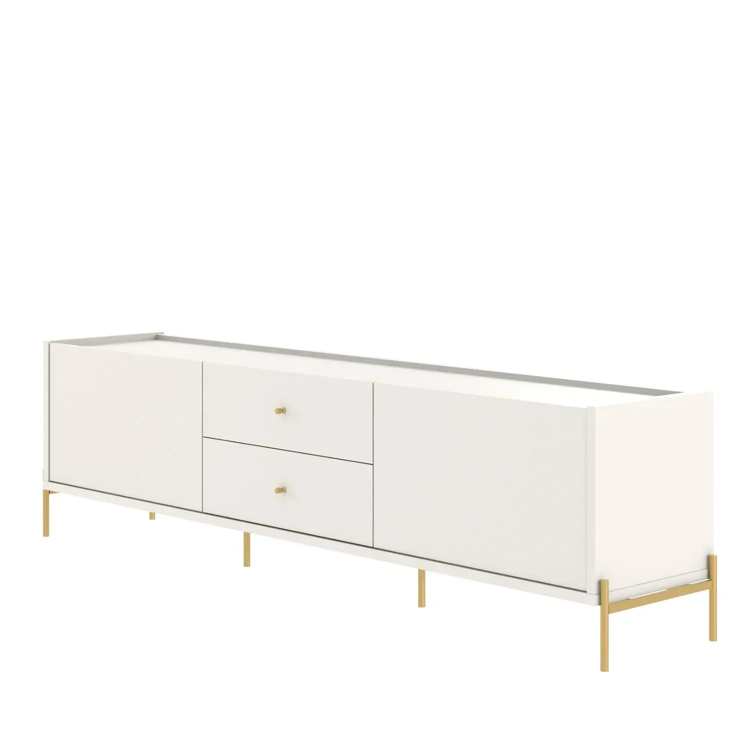 Rack para TV Até 75" 2 Gavetas 2 Portas Jasper 220 cm - Off White Fosco c/ Dourado