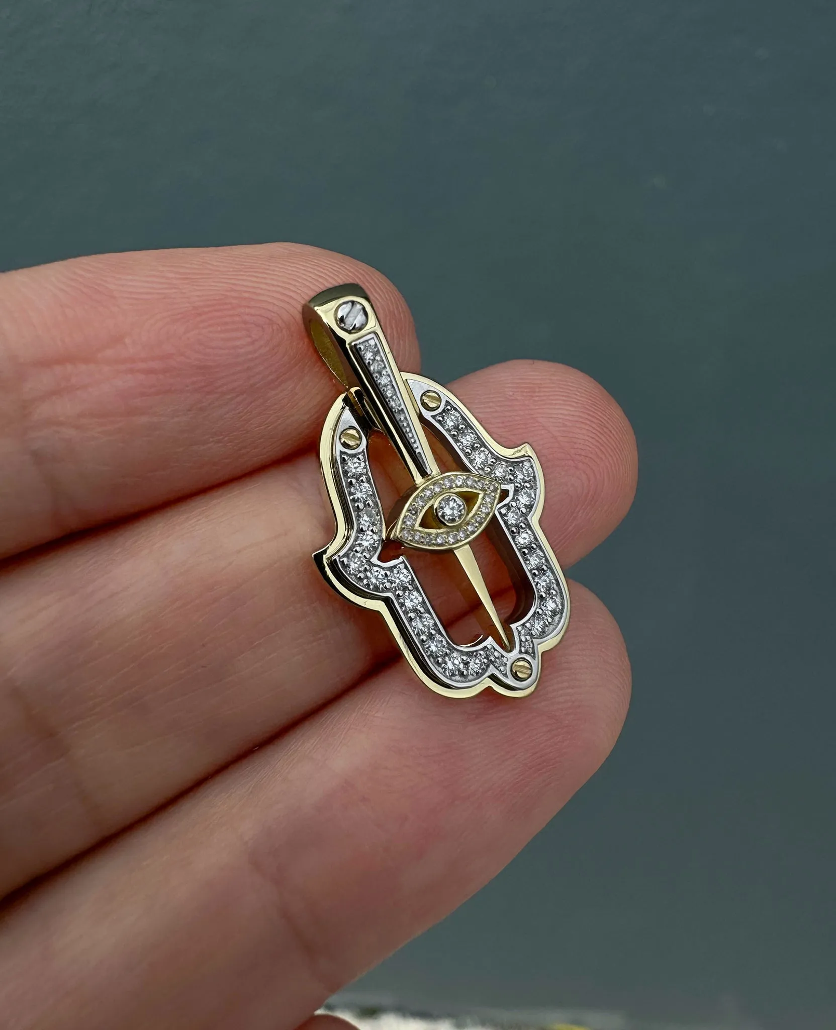 Ready to Ship - HAMSA Pendant in Gold with 0.30ct Diamonds