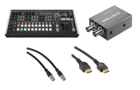 Roland V-160HD Streaming Video Switcher Bundle with Blackmagic Design Micro Converter   HDMI to SDI 3G 8K HDMI Cable   Pearstone 25' SDI Video Cable (BNC to BNC)