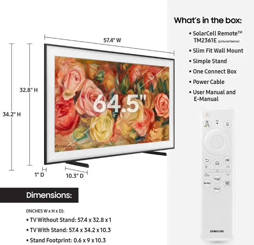 Samsung 65” Class LS03D The Frame Series QLED 4K Smart TV with Anti-Reflection and Slim Fit Wall Mount