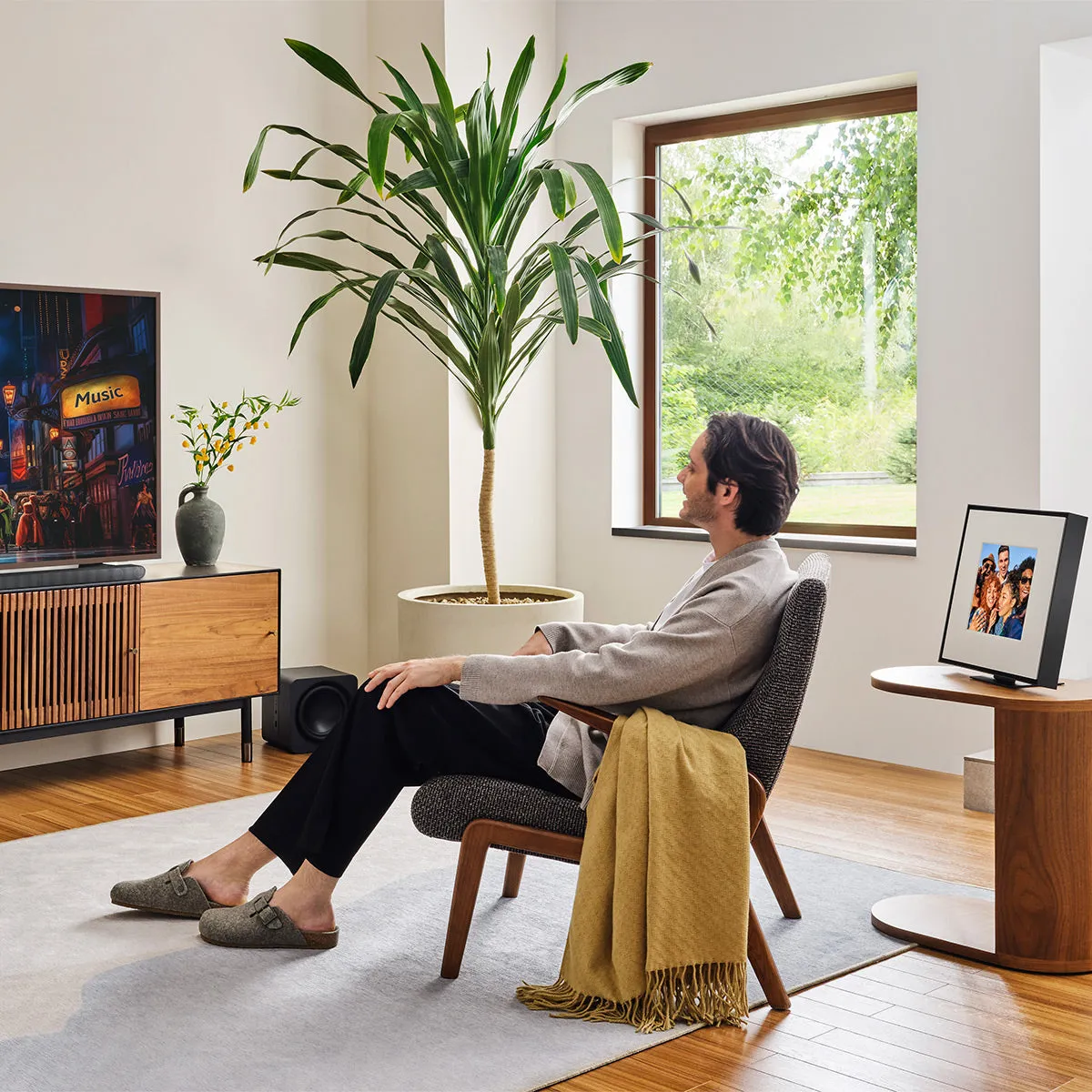 Samsung LS03D 75" The Frame QLED 4K HDR Smart TV with Slim-Fit Wall Mount (2024) and HW-LS60D Music Frame Bluetooth Speaker with Wall Mount