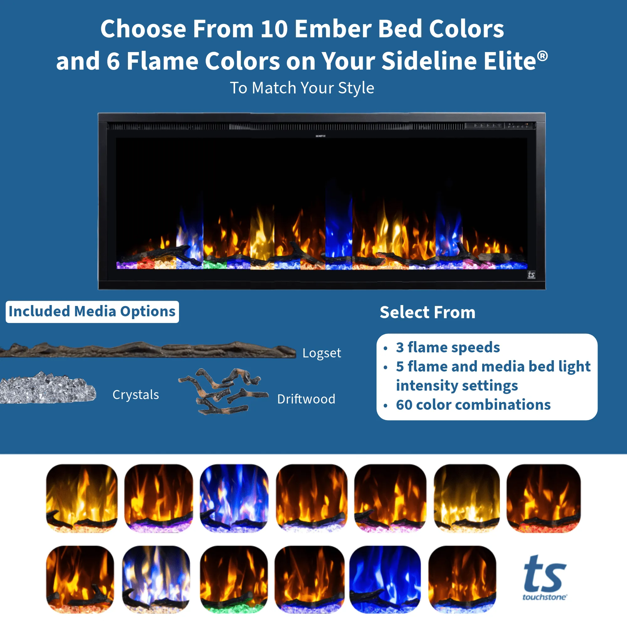 Sideline Elite 60 Inch Recessed Smart Electric Fireplace 80037