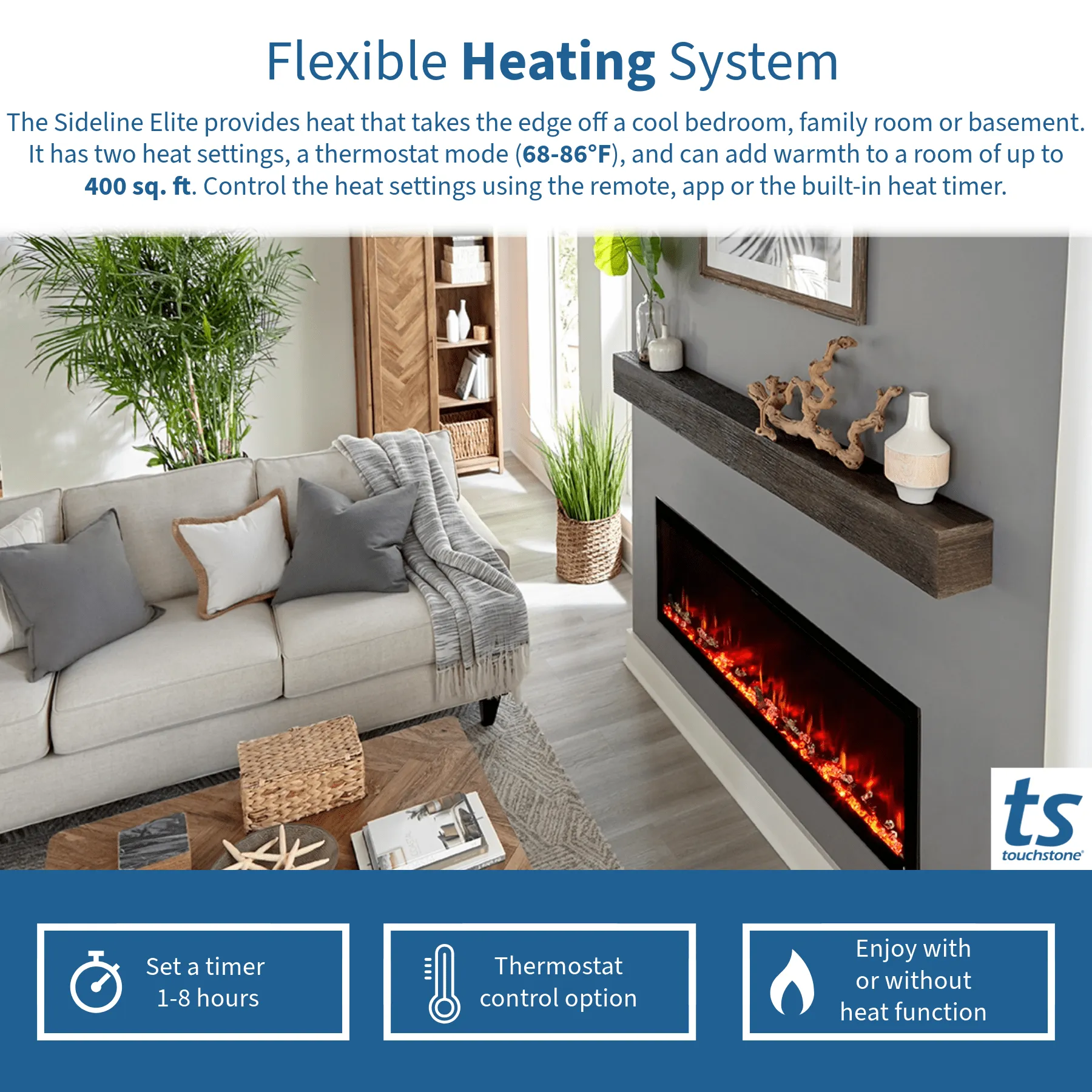 Sideline Elite 60 Inch Recessed Smart Electric Fireplace 80037