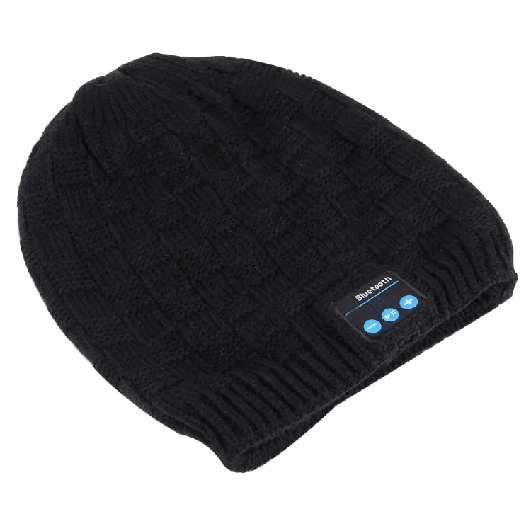 Square Textured Knitted Bluetooth Headset Warm Winter Hat with Mic for Boy & Girl & Adults(Black)