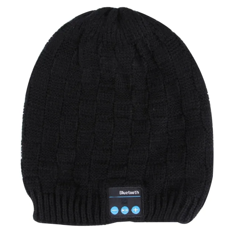 Square Textured Knitted Bluetooth Headset Warm Winter Hat with Mic for Boy & Girl & Adults(Black)