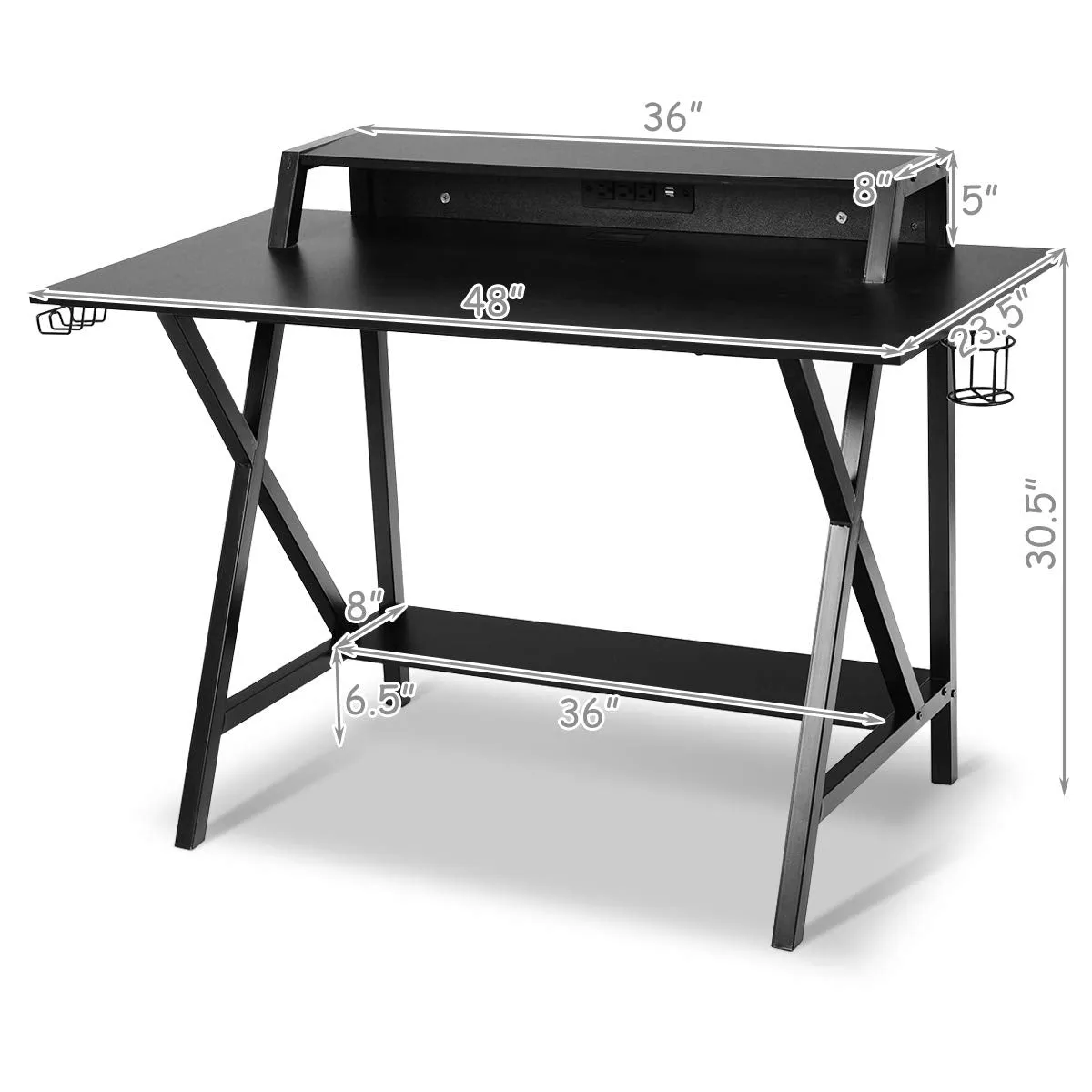 Tangkula Gaming Computer Desk with Monitor Shelf, Gaming Table Workstation with Cup Holder
