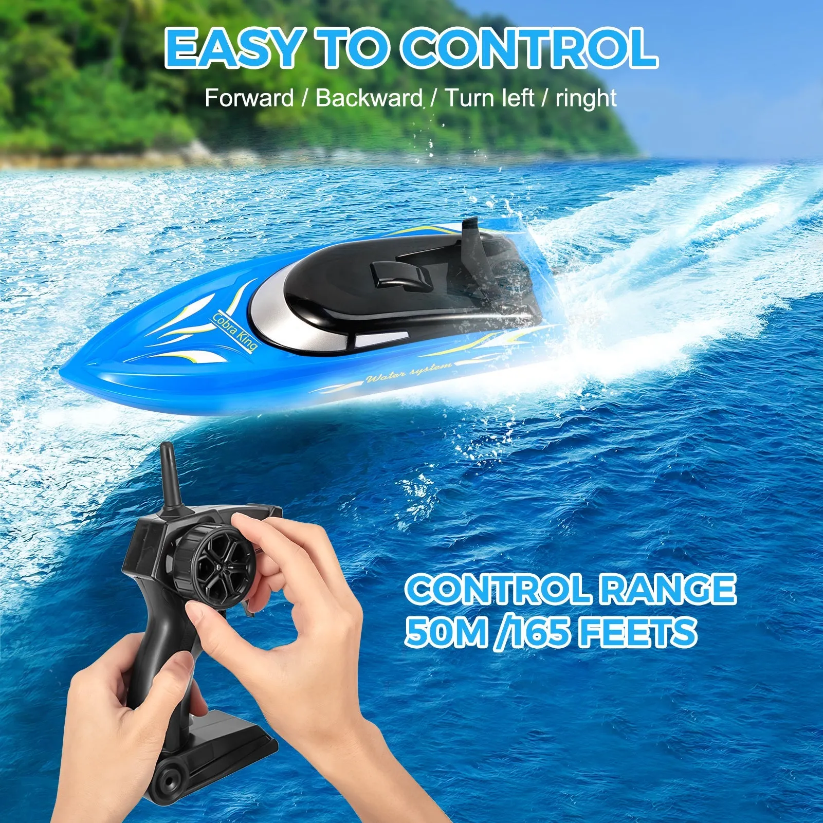 THINKMAX 3PACK 10km/H 2.4G High Speed Remote Control Boats (Blue Yellow Red)