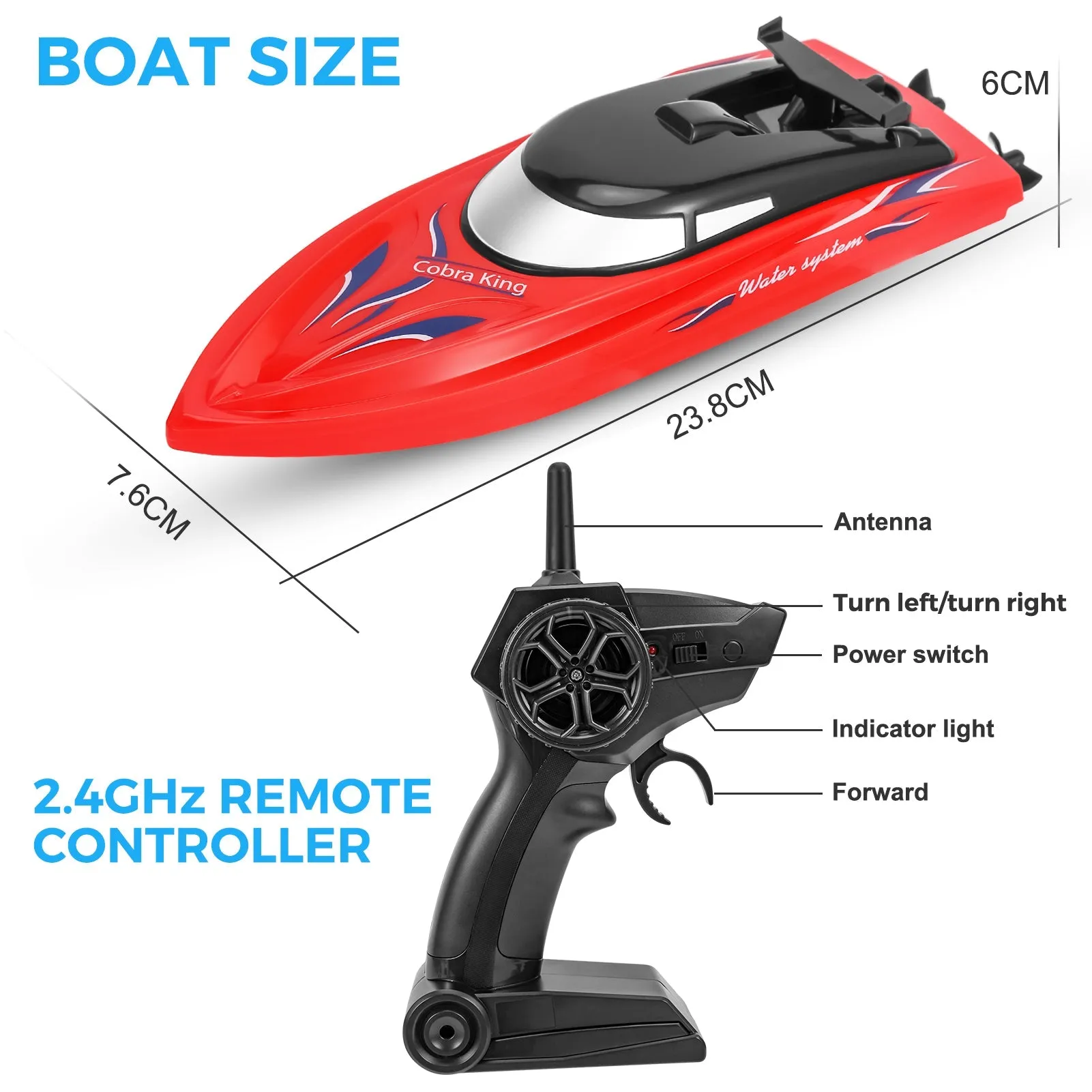 THINKMAX 3PACK 10km/H 2.4G High Speed Remote Control Boats (Blue Yellow Red)