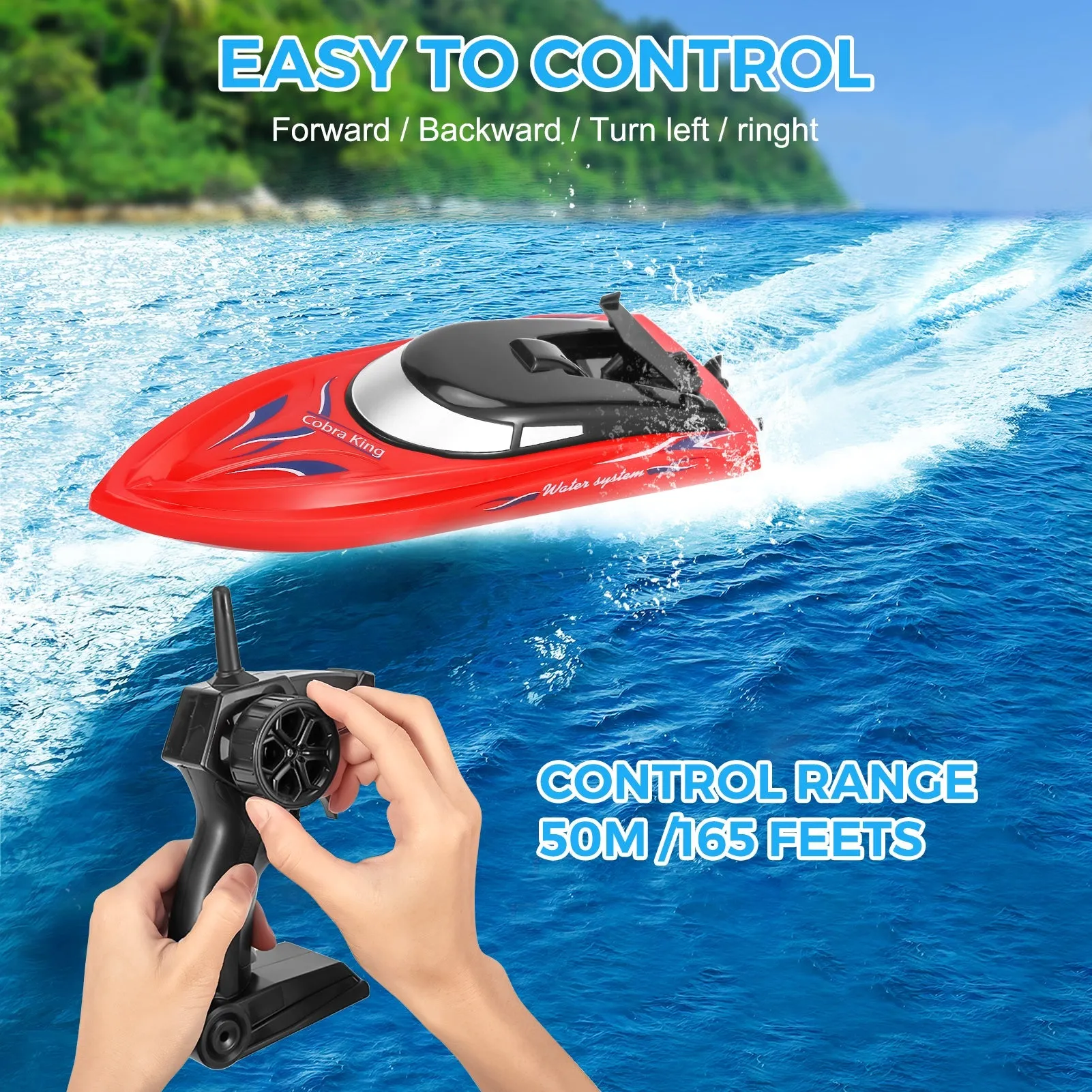 THINKMAX 3PACK 10km/H 2.4G High Speed Remote Control Boats (Blue Yellow Red)