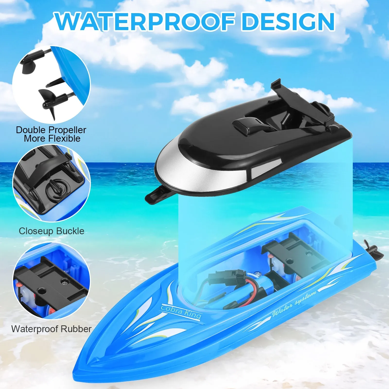 THINKMAX 3PACK 10km/H 2.4G High Speed Remote Control Boats (Blue Yellow Red)