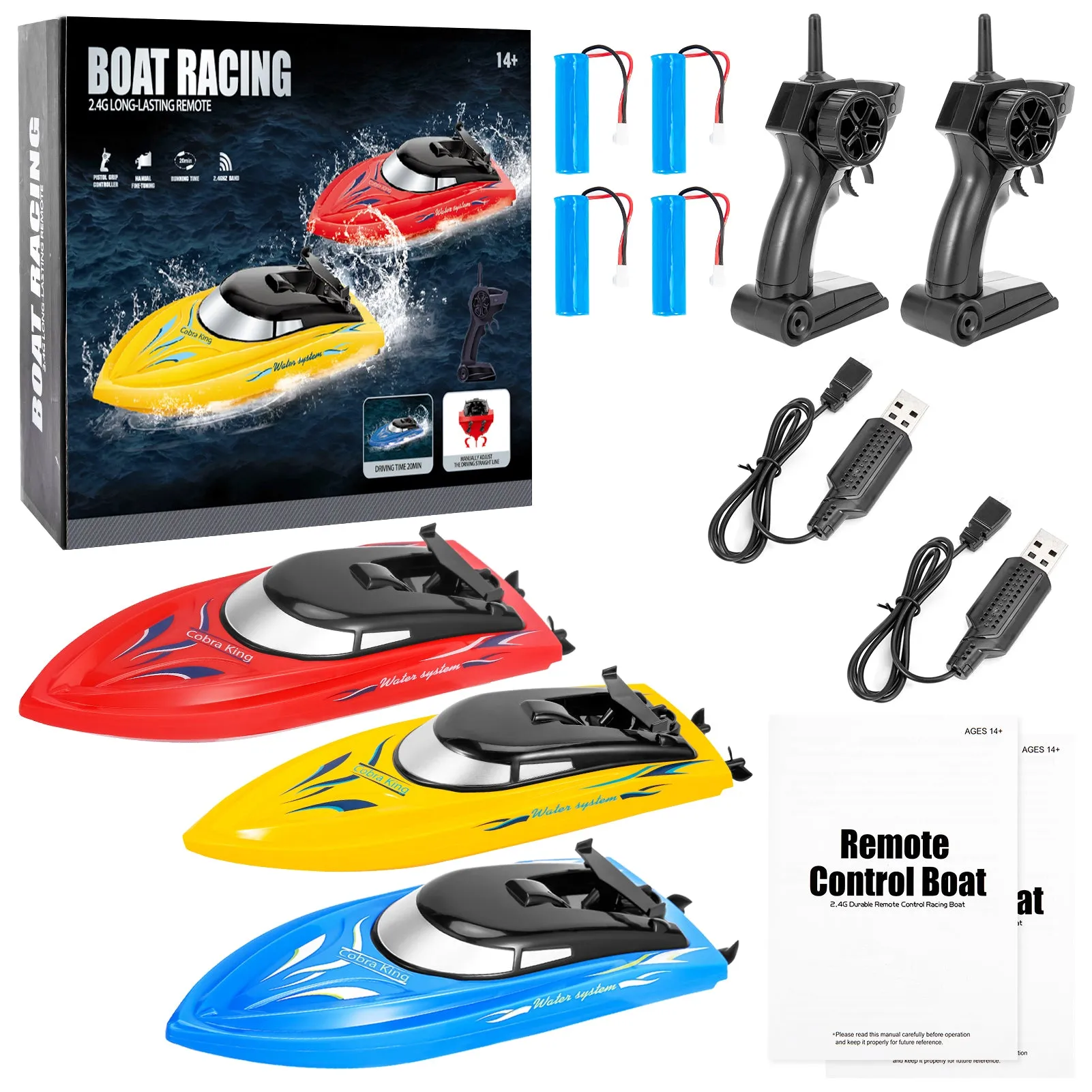 THINKMAX 3PACK 10km/H 2.4G High Speed Remote Control Boats (Blue Yellow Red)
