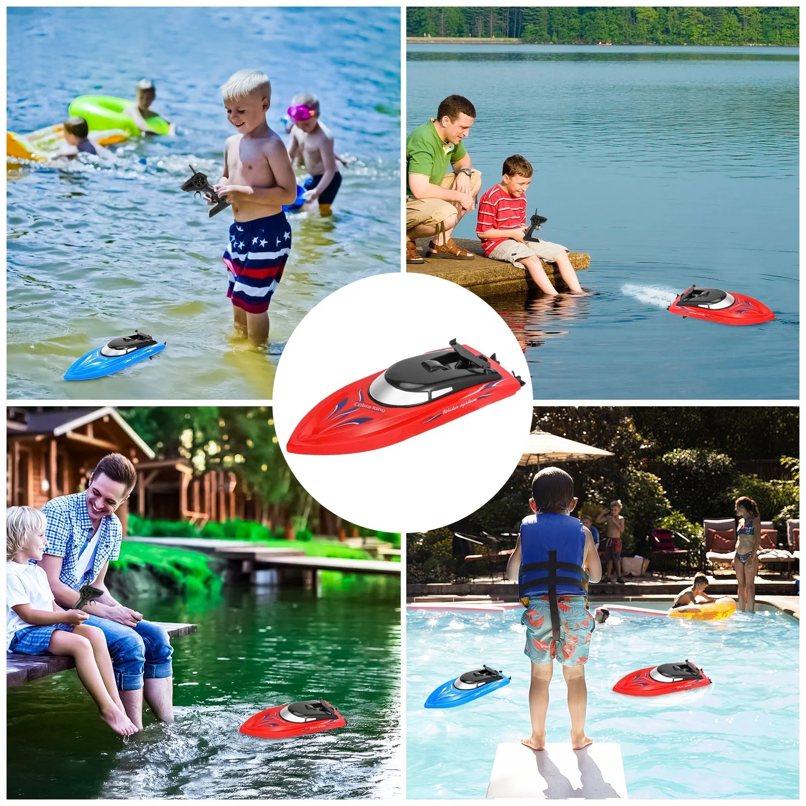 THINKMAX 3PACK 10km/H 2.4G High Speed Remote Control Boats (Blue Yellow Red)