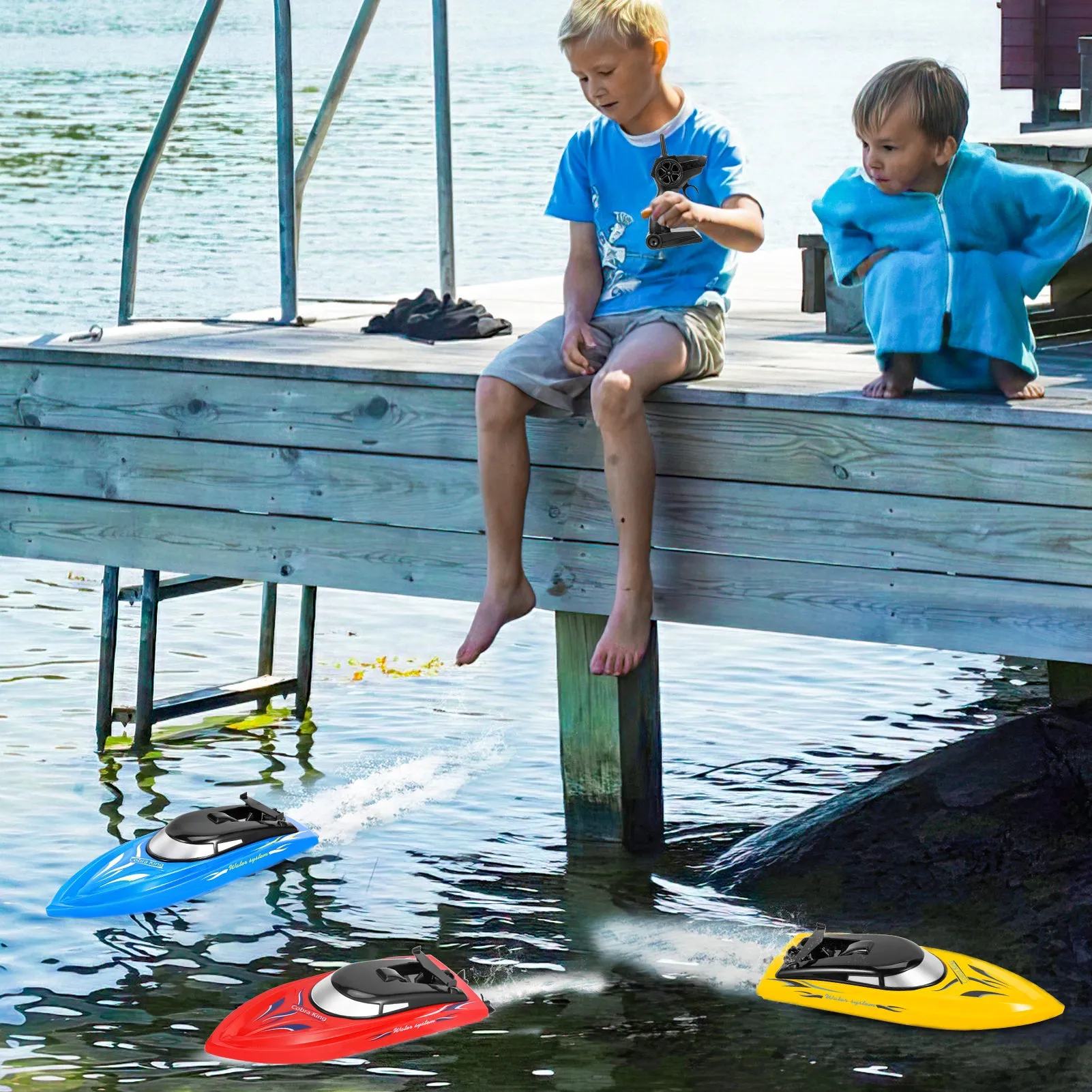 THINKMAX 3PACK 10km/H 2.4G High Speed Remote Control Boats (Blue Yellow Red)