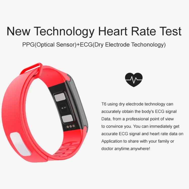 TLW T6 Fitness Tracker 0.96 inch OLED Display Wristband Smart Bracelet, Support Sports Mode / ECG / Heart Rate Monitor / Blood Pressure / Sleep Monitor (Black)