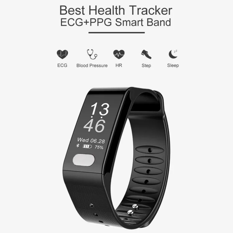 TLW T6 Fitness Tracker 0.96 inch OLED Display Wristband Smart Bracelet, Support Sports Mode / ECG / Heart Rate Monitor / Blood Pressure / Sleep Monitor (Black)