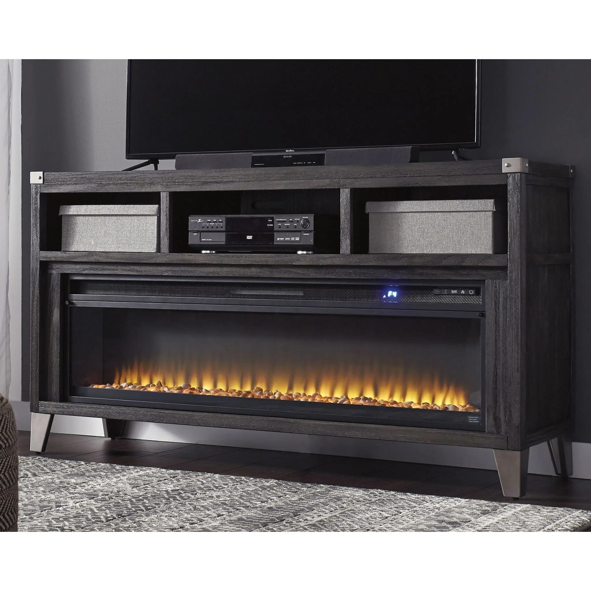 Todoe TV Stand with Fireplace - Gray