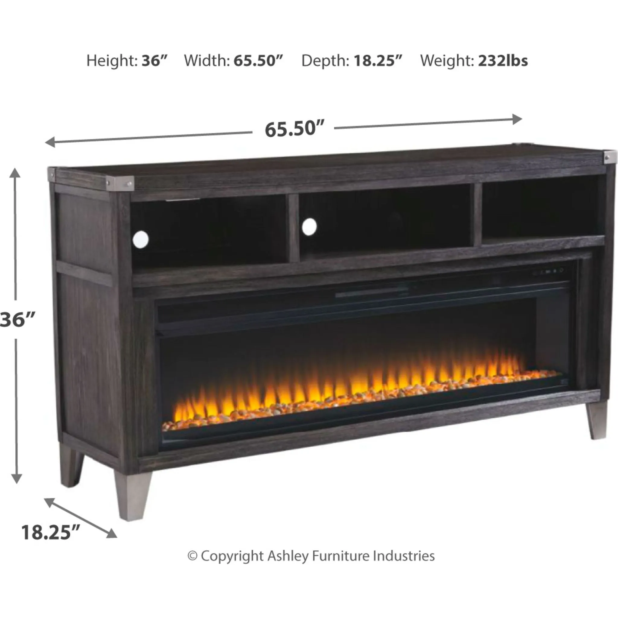 Todoe TV Stand with Fireplace - Gray