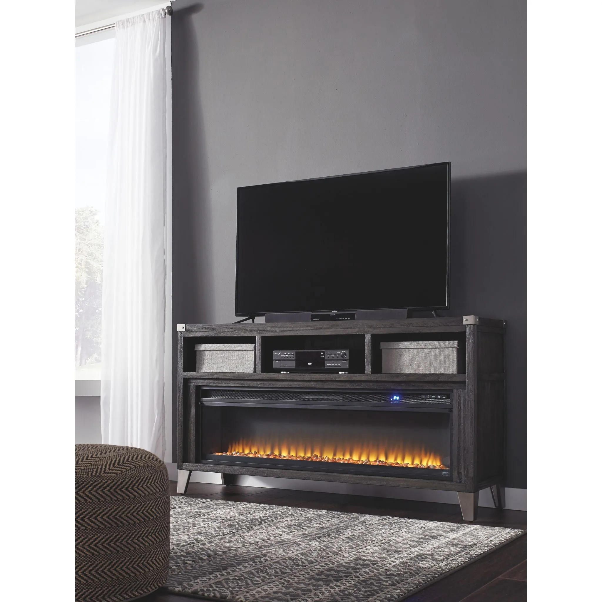 Todoe TV Stand with Fireplace - Gray
