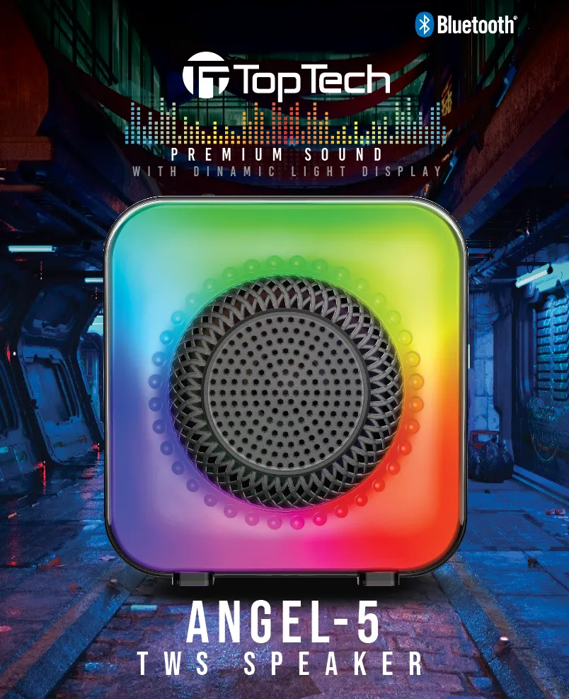 TOPTECH Angel-5 4" Bluetooth Speaker, 360° Stereo Sound, Flame Lights, 6 Hr Playtime