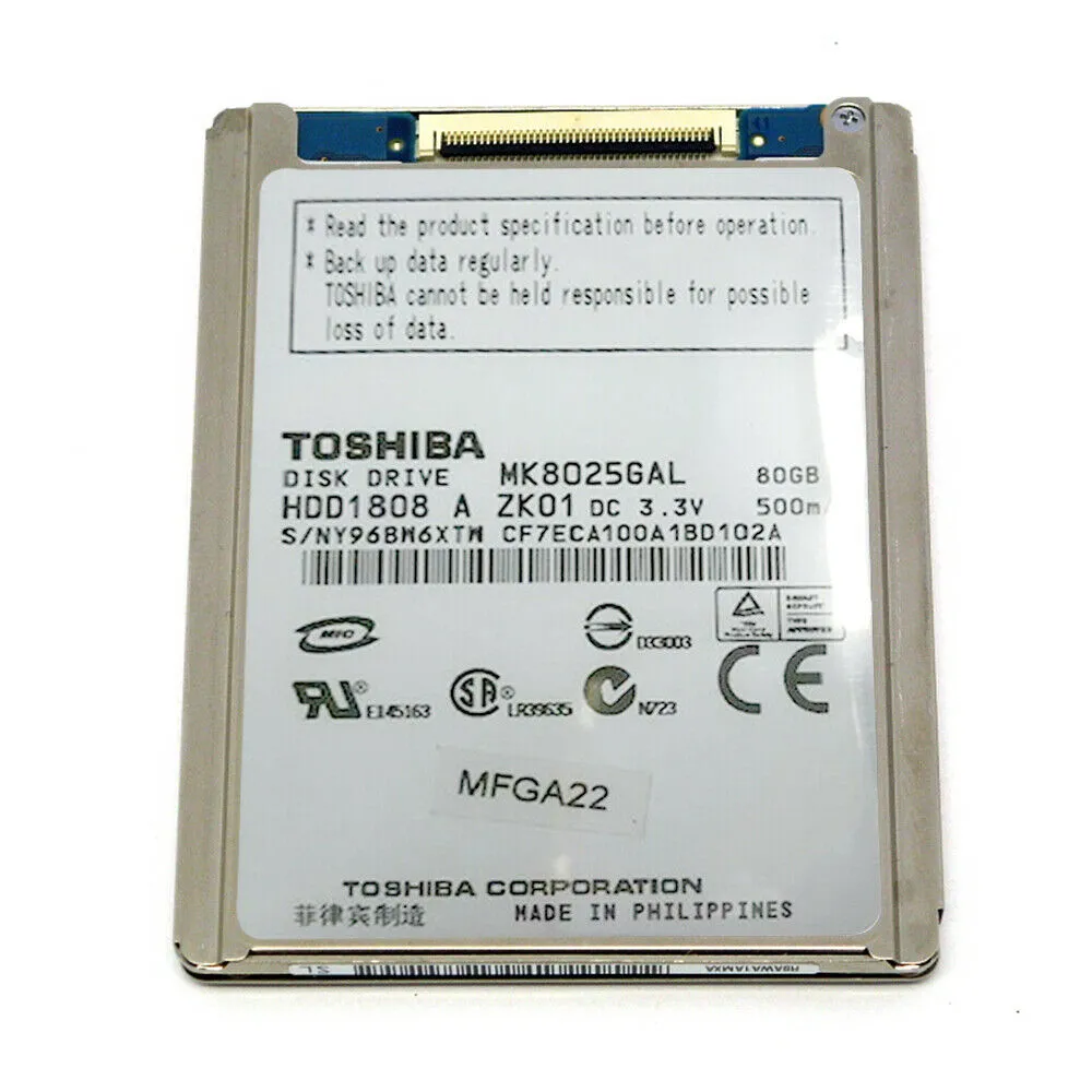 Toshiba 1.8" Laptop Internal Hard Drive 80GB 4200rpm IDE HDD, HDD1808 MK8025GAL