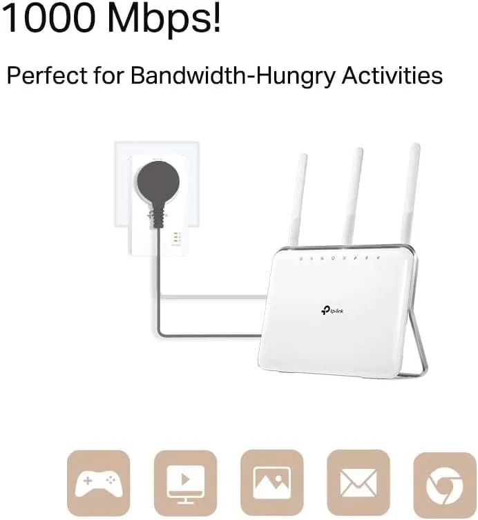 TP-Link TL-PA7017P KIT Gigabit Passthrough Powerline Starter Kit, Data transfer speed Up To 1000 Mbps, Ideal for HD/3D/4K video streaming and Online Gaming, No Configuration required, UK Plug