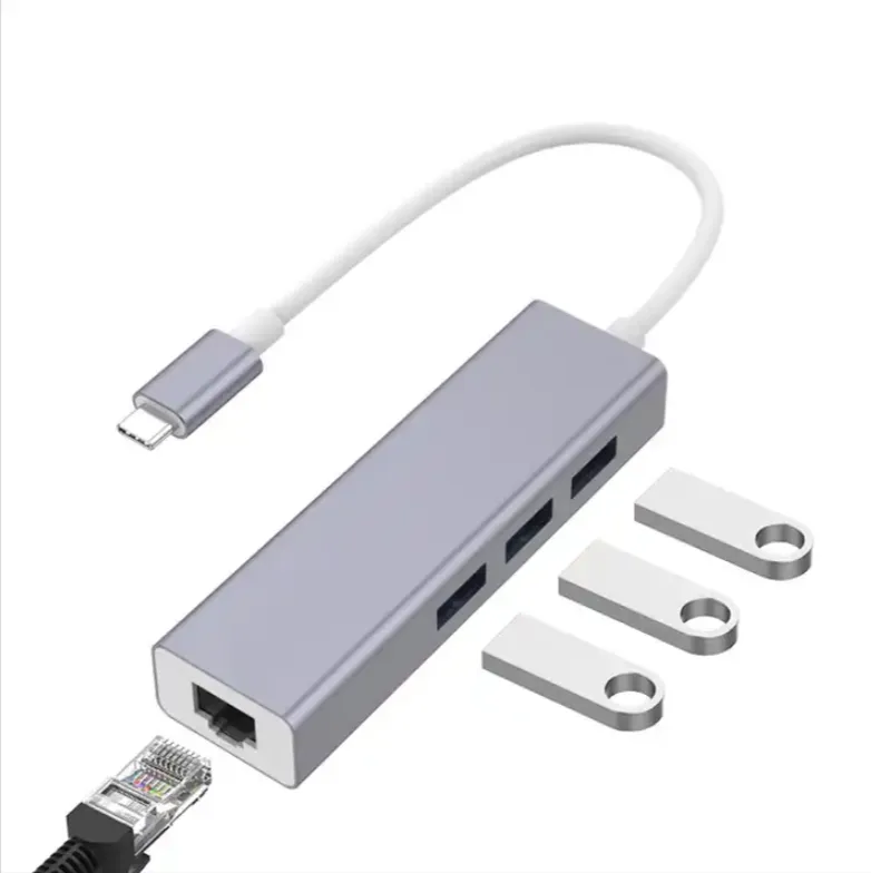 Type-C To Ethernet Network With 3 Usb 3.0 Ports Usb Splitter